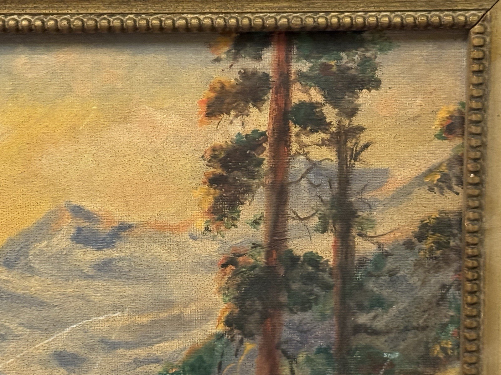 Antique 1946 Mountain Lake Landscape Oil Painting signed «S. E. Abbott»