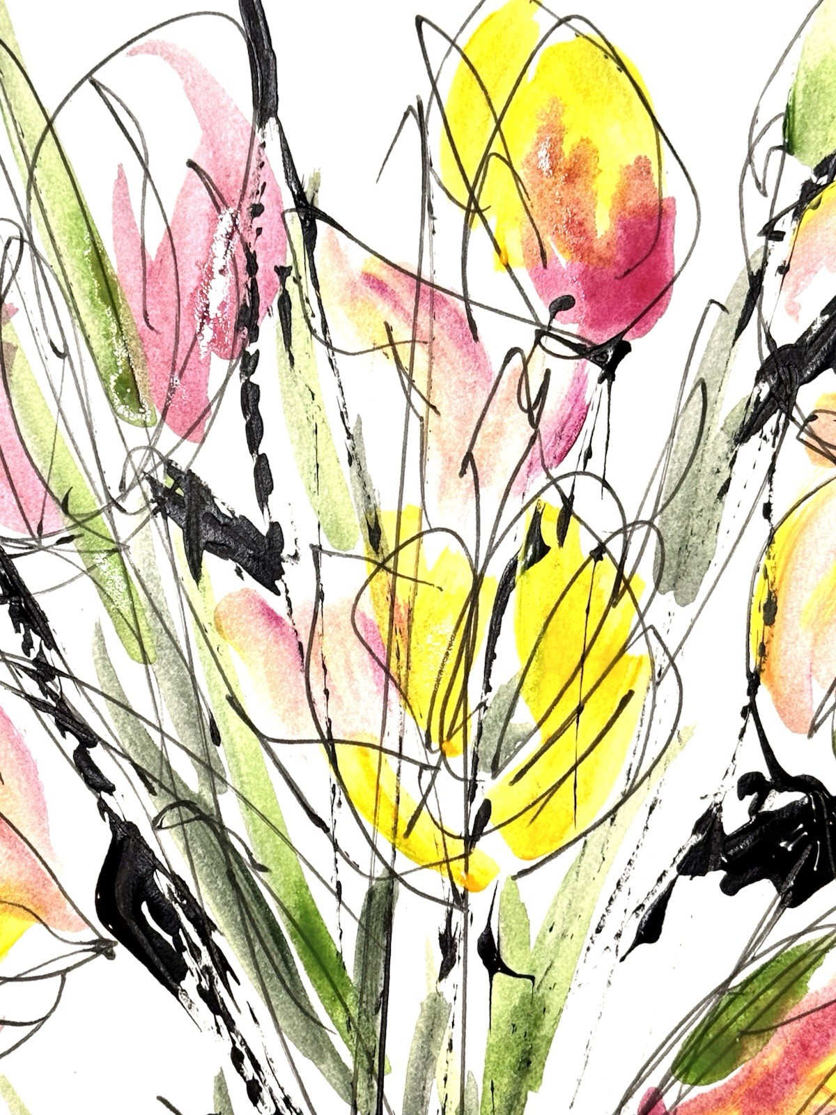 Original Art Expressionism 9×12 Flowers Paper Colorful Handmade Signed 16