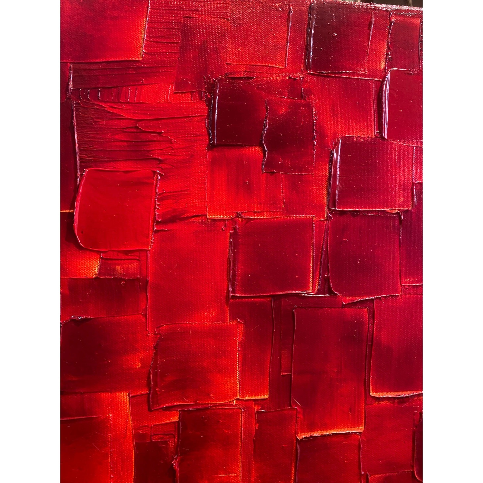 ORIGINAL Large Red Abstract painting, Squares, Geometric Textured Fine Art 48×24
