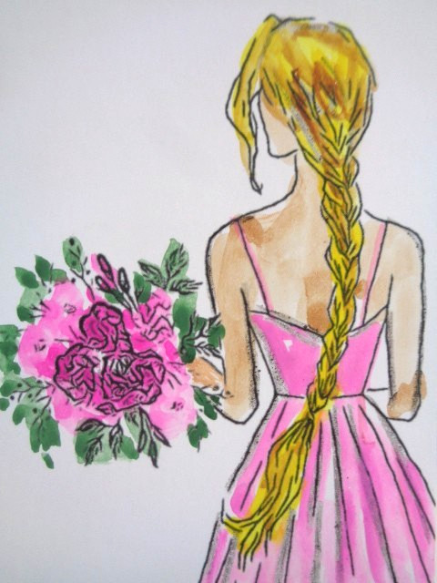 ACEO Women In Art – PRETTY IN PINK Painting ART