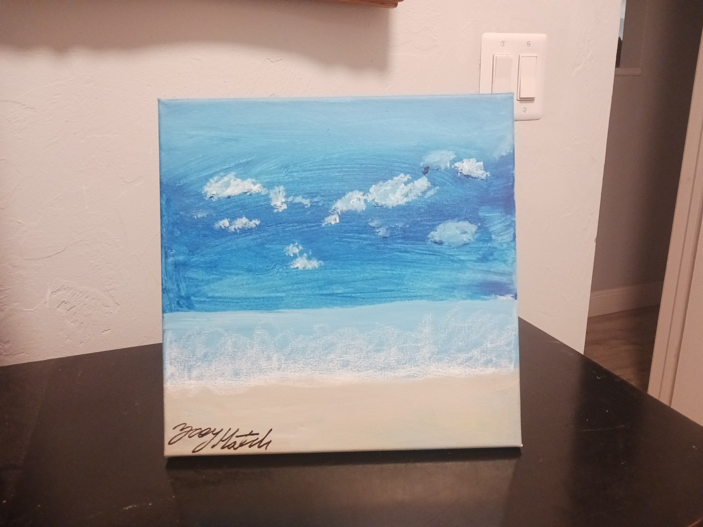 Beach With Horizon w/ shades of blue Painting Acrylic 12»x 12» Canvas