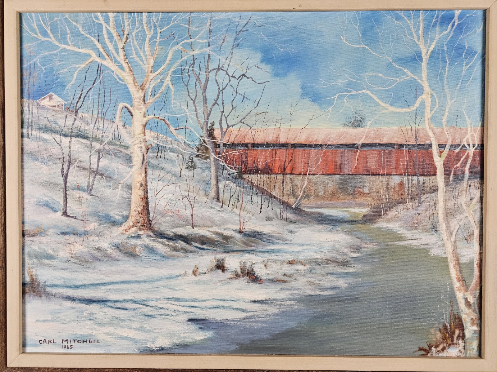 Vintage Original Signed Carl Mitchell Oil Painting 30.5×24.5 Framed Art VTG 1965