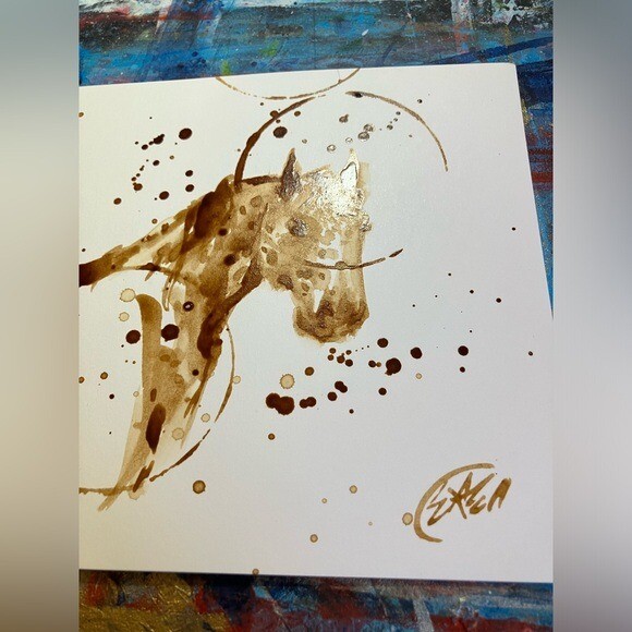 Original Coffee Horse Western Painting Appaloosa Mule art equestrian Artettina