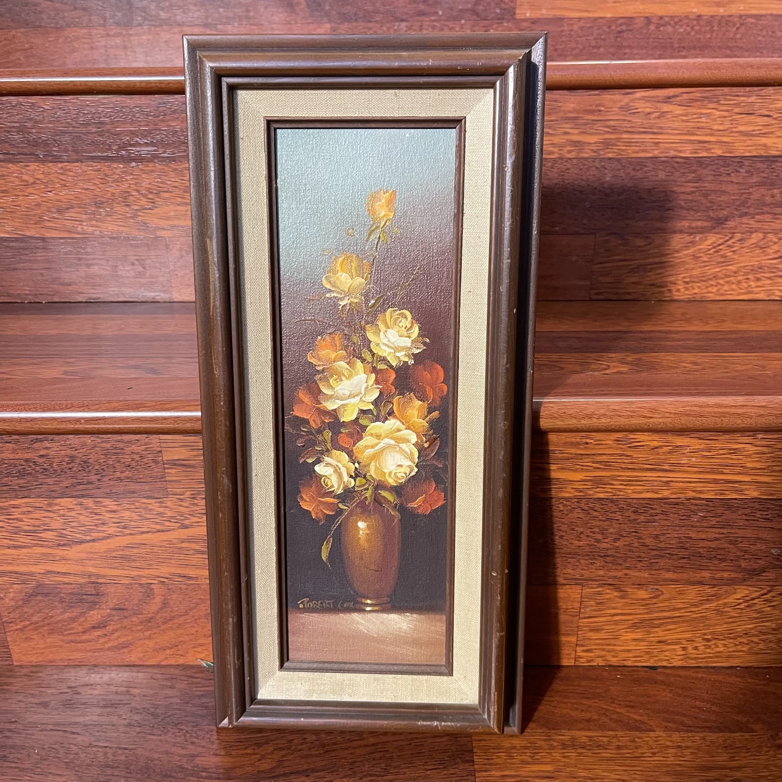 Vintage Robert Cox Original Signed Painting Art~Framed Vase w/Flowers 7″ x 14.5″