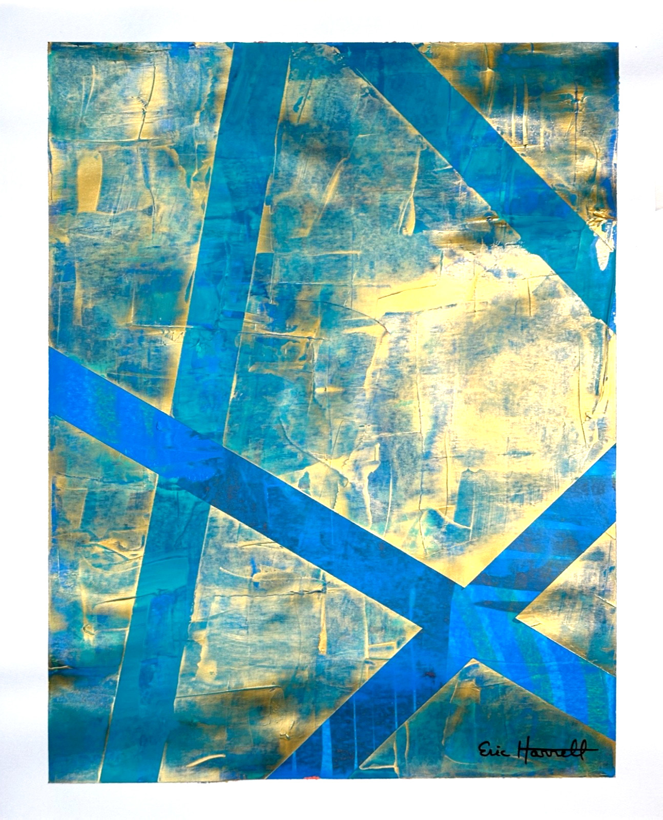 Original Gold Art 14×11 Paper Bold Color Abstract Modern Expressionism Painting