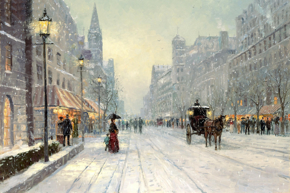 Canvas HD Print Oil painting Picture Paris Snow Street Scenes on canvas L745