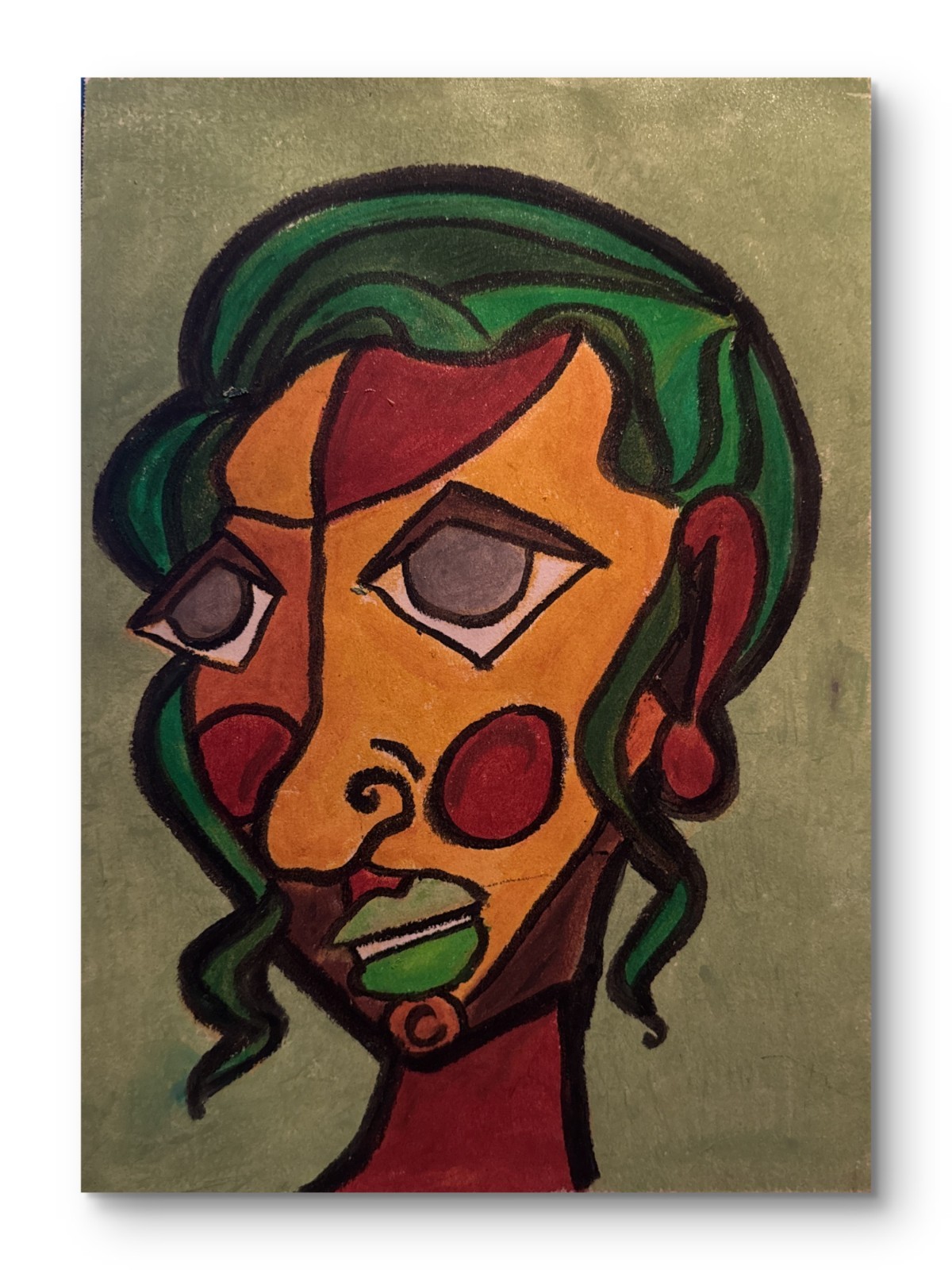 Mixed Media Colorful Cubism Woman Original Artwork Heavy weight Paper