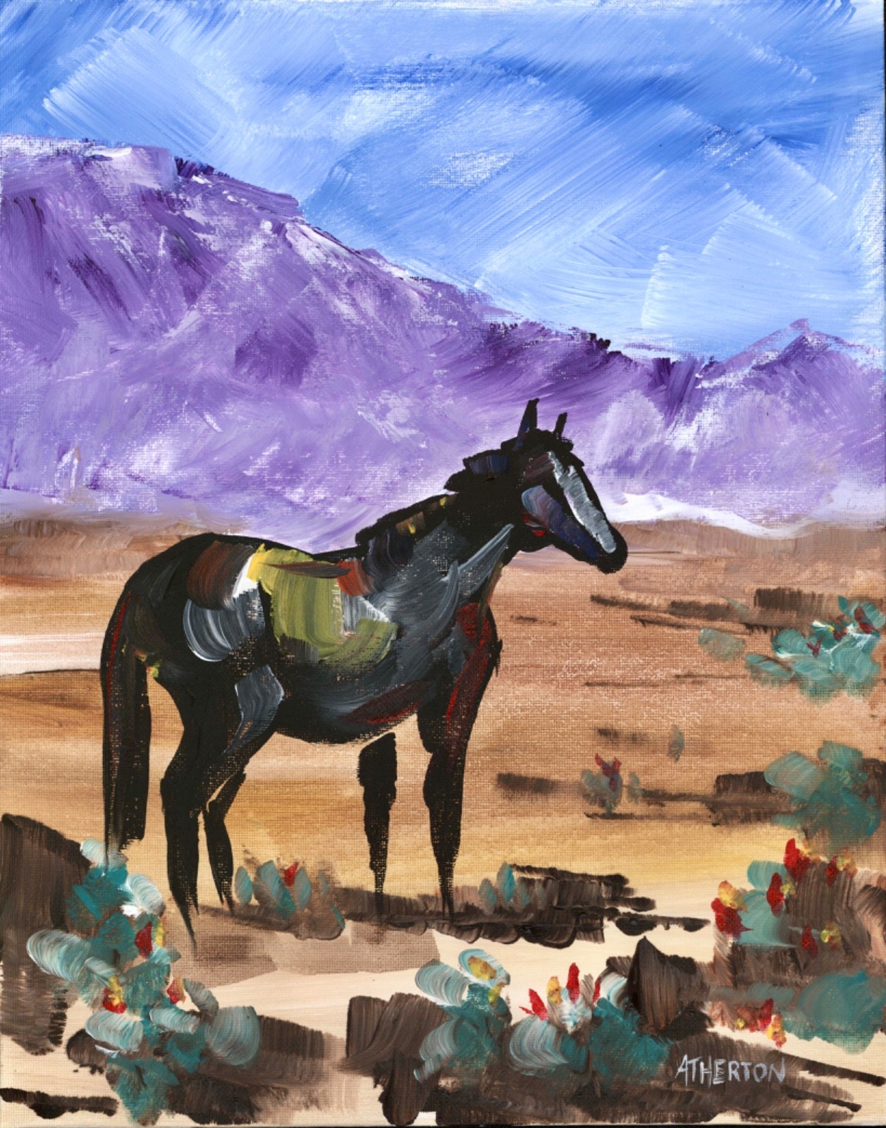 Atherton 11×14 Original Expressionism Acrylic Painting «Horse in Desert» signed