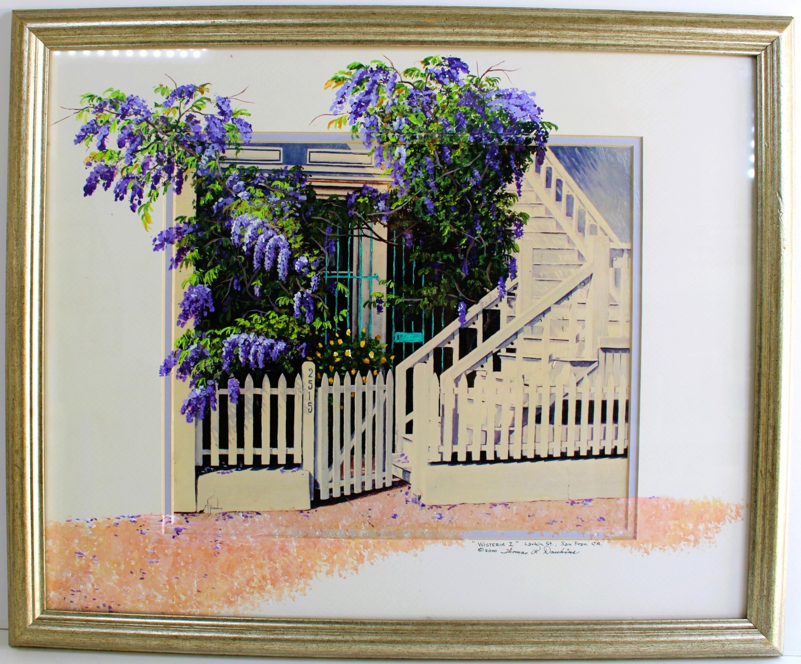 THOMAS DAWKINS ACRYLIC PAINTING PRINT SIGNED WISTERIA LARKIN ST SAN FRANC CA COA