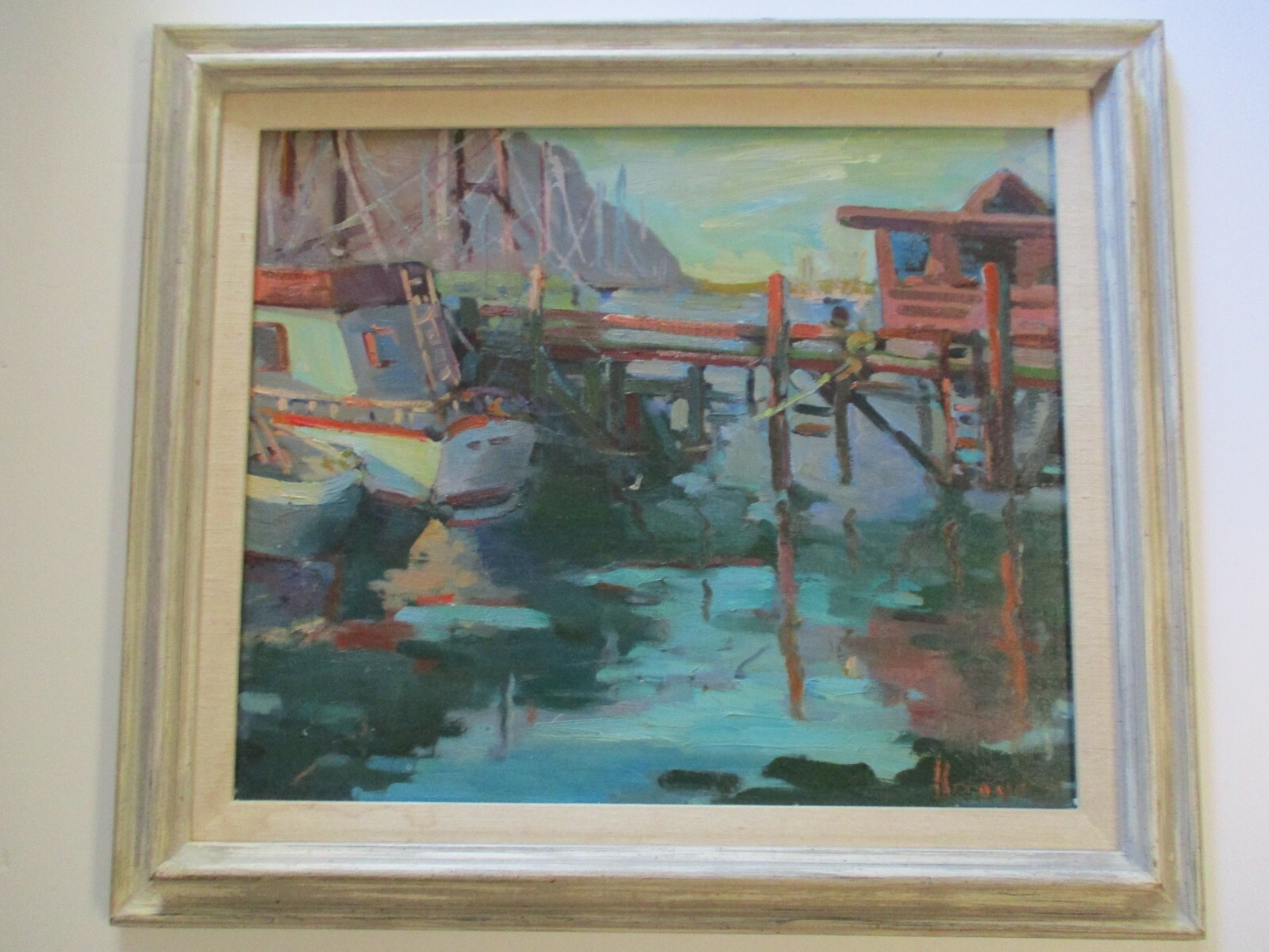 VINTAGE PAINTING IMPRESSIONISM AMERICAN REGIONALISM LANDSCAPE OLD MARINA PORT