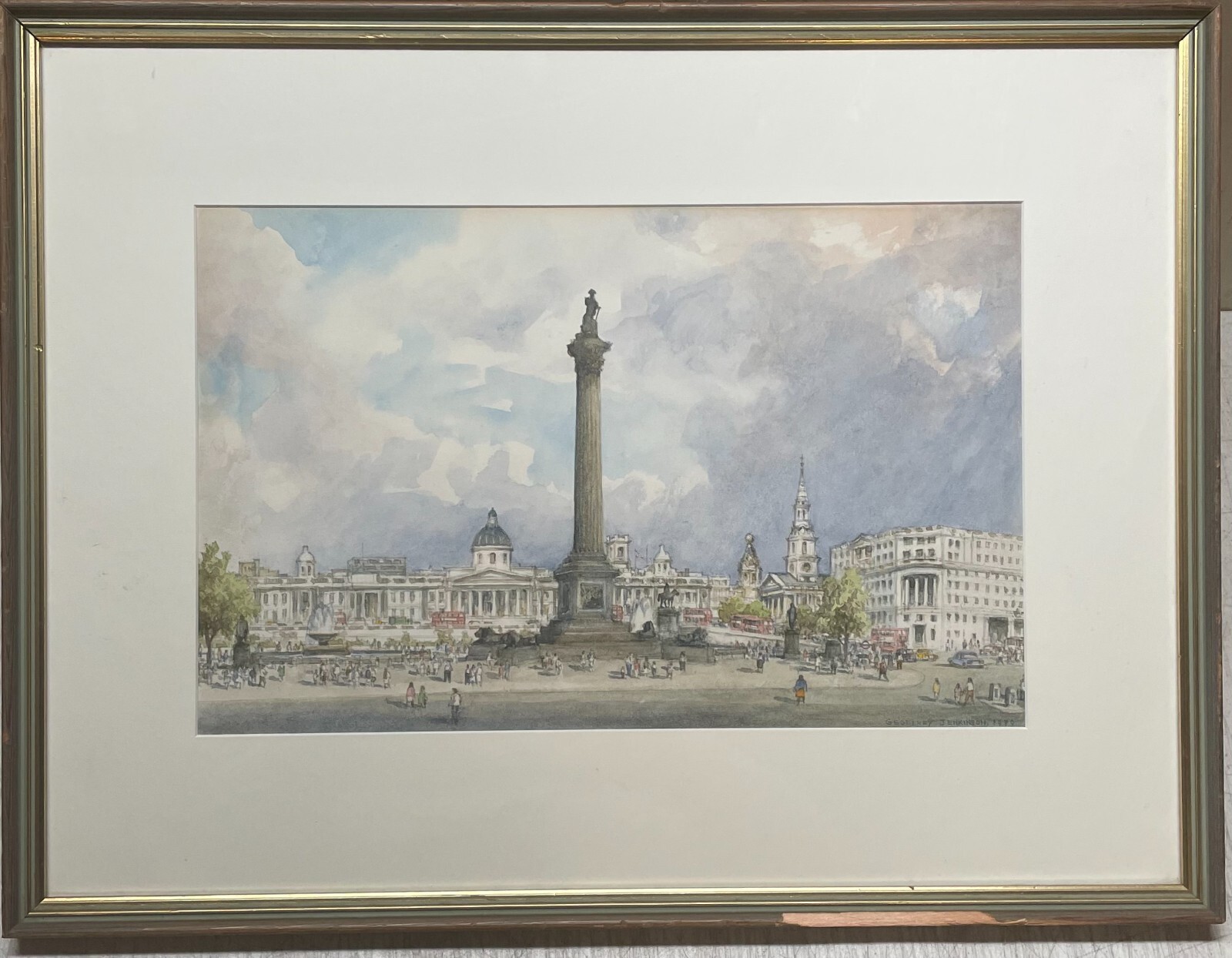 Vintage GEOFFREY JENKINSON ‘Trafalgar Square’ LONDON City Architecture PAINTING