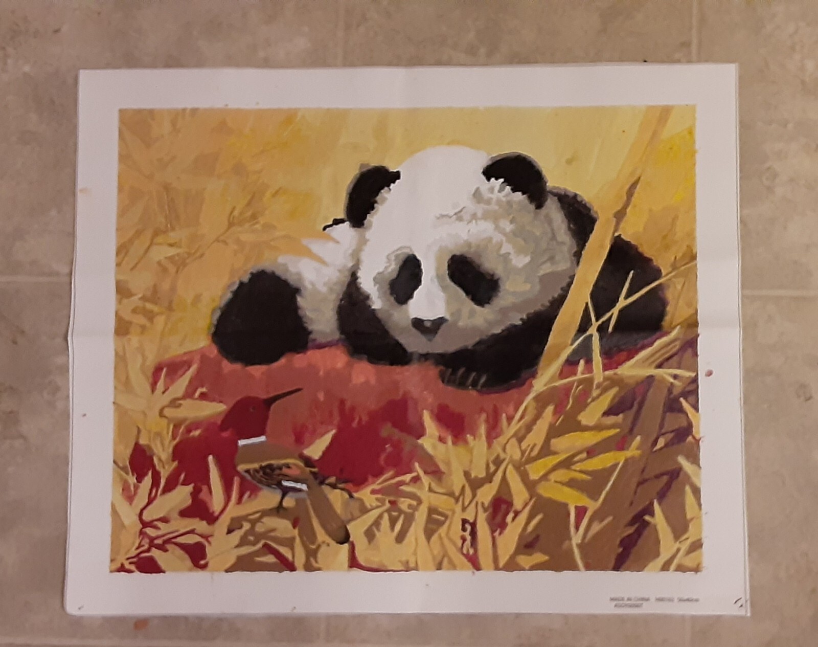 Panda Hand Painted By Number Oil Painting on Canvas Completed Unframed 16 x 20
