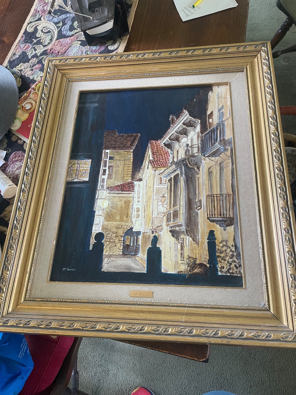 Vintage FRENCH TOWNE Oil Painting Ornate Gold Wood Frame 24 X 21 » M. TOWNER