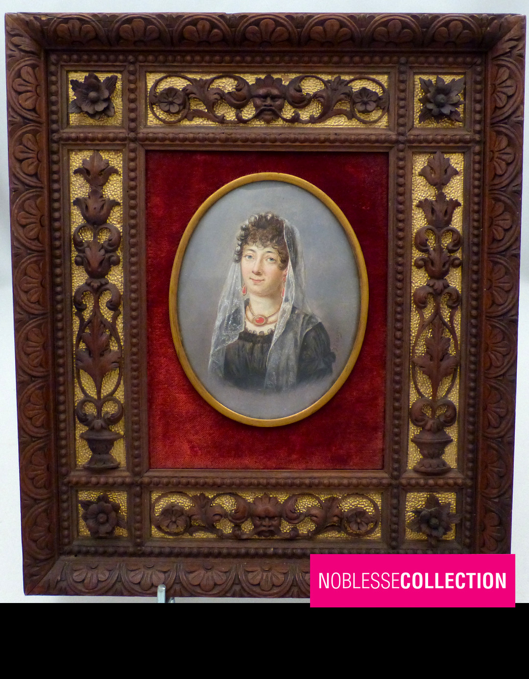 LARGE 5.67 in. ANTIQUE EARLY 1800s FRENCH MINIATURE HAND PAINTED WOMAN PORTRAIT