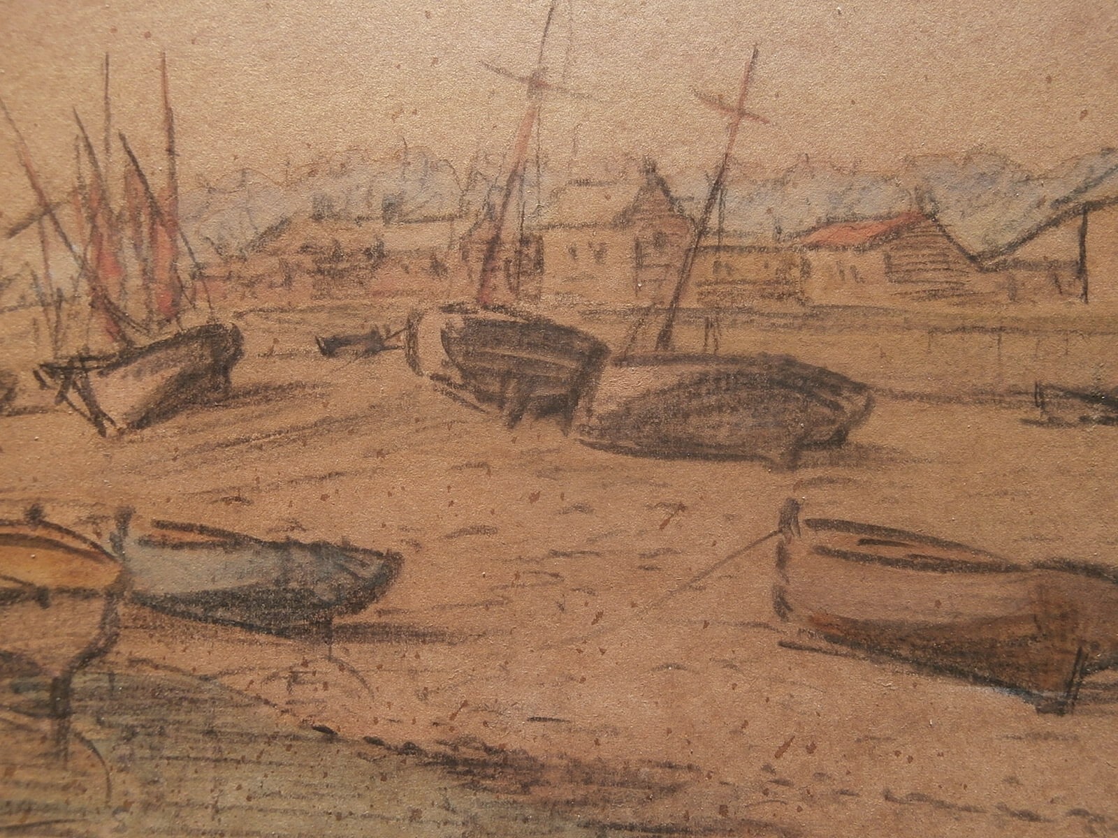 19th C. Impressionist Painting Beach Boats By Fishing Port Artist Robert Manning