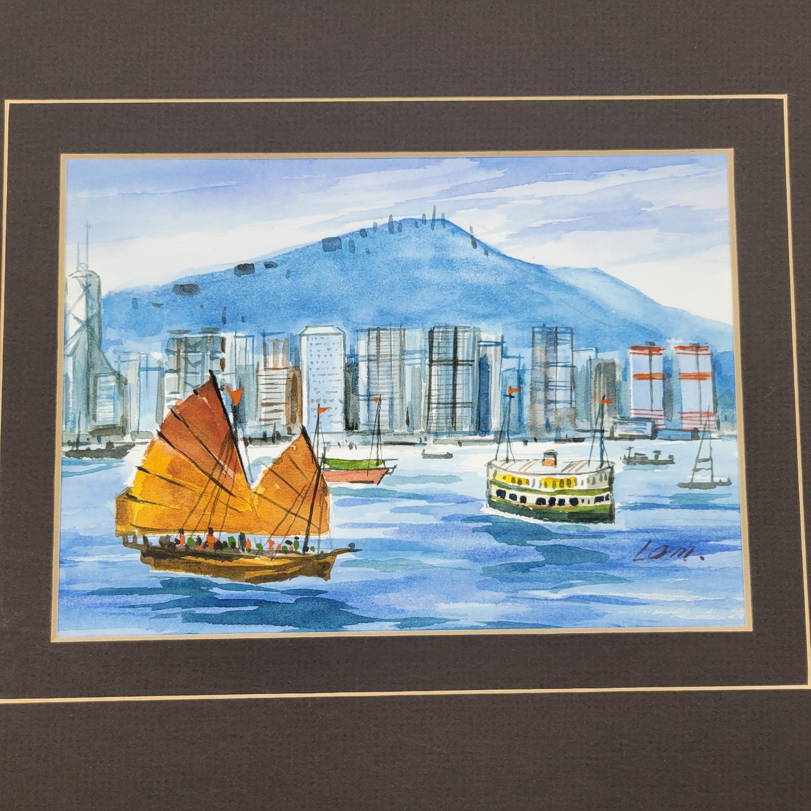 Watercolor Hong Kong Victoria Harbor City Skyline Asia Invitation Art Exhibition