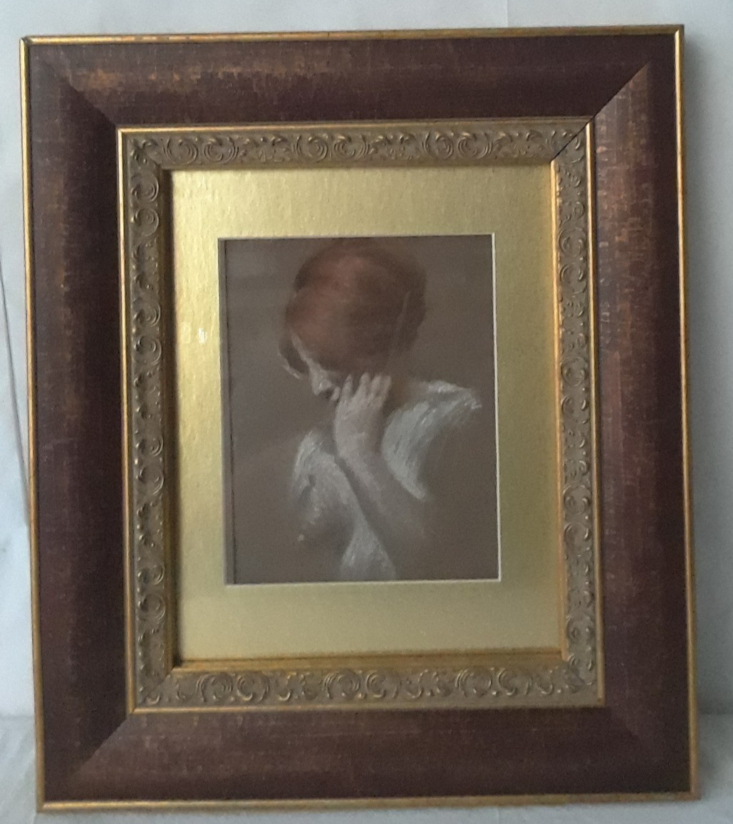 Antique JOHN WHITWORTH ROBSON Original Pastel Red Head Framed Under Glass