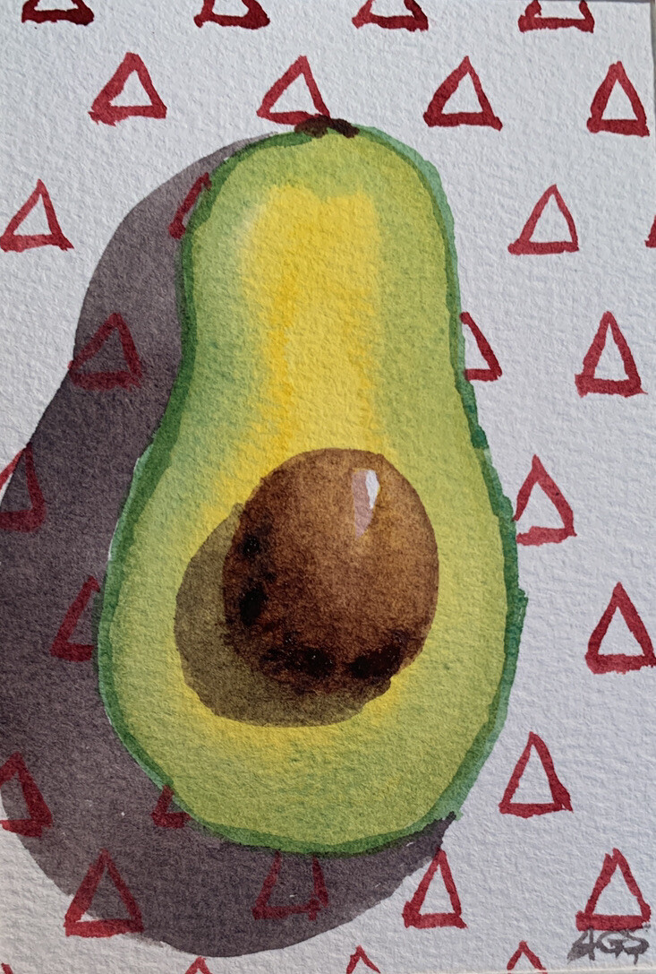 Original watercolor painting Sliced Avocado fruit 7.5 x 5.5 food kitchen artwork