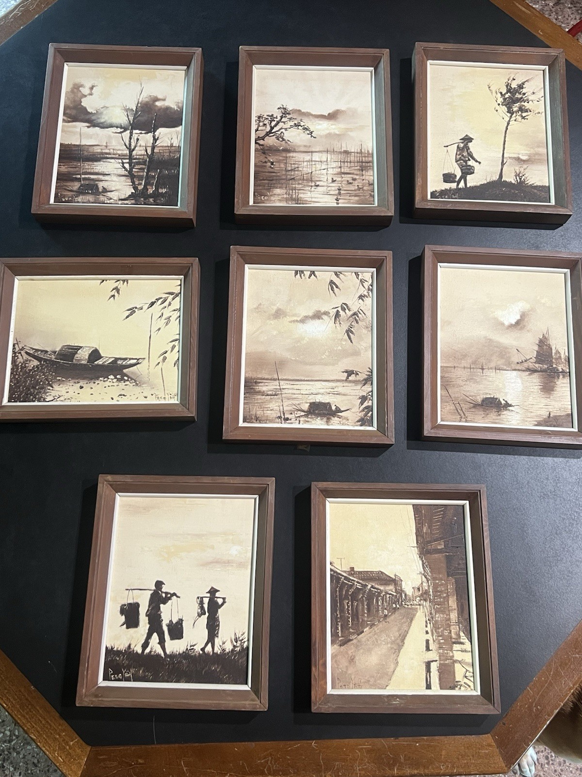 RARE Master Set of 8 Original Peco Yeh Paintings Mid-Century Asian Gallery Wall