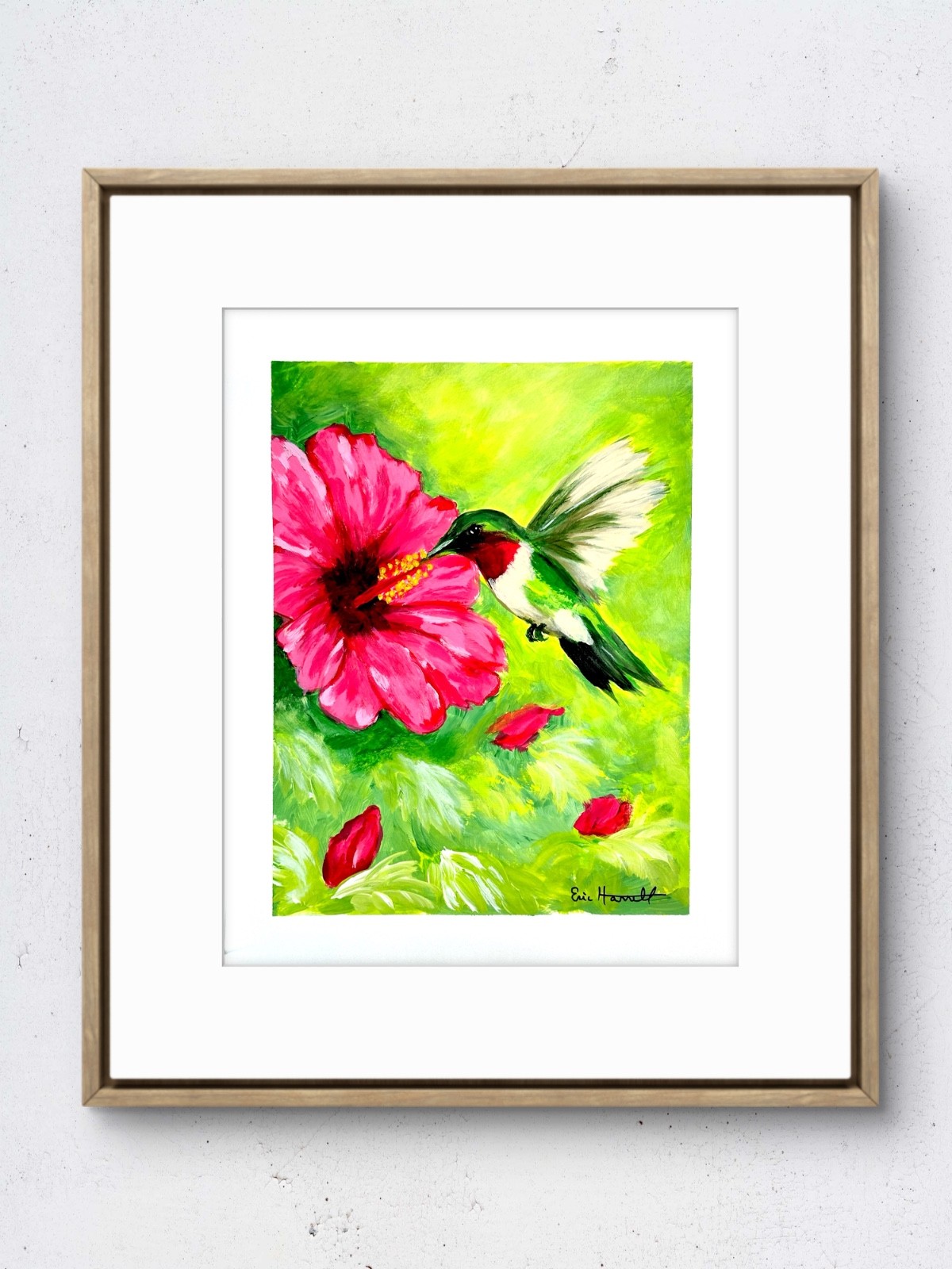 Original Hummingbird 11×14 Paper Bold Impressionist Signed Home Decor Painting
