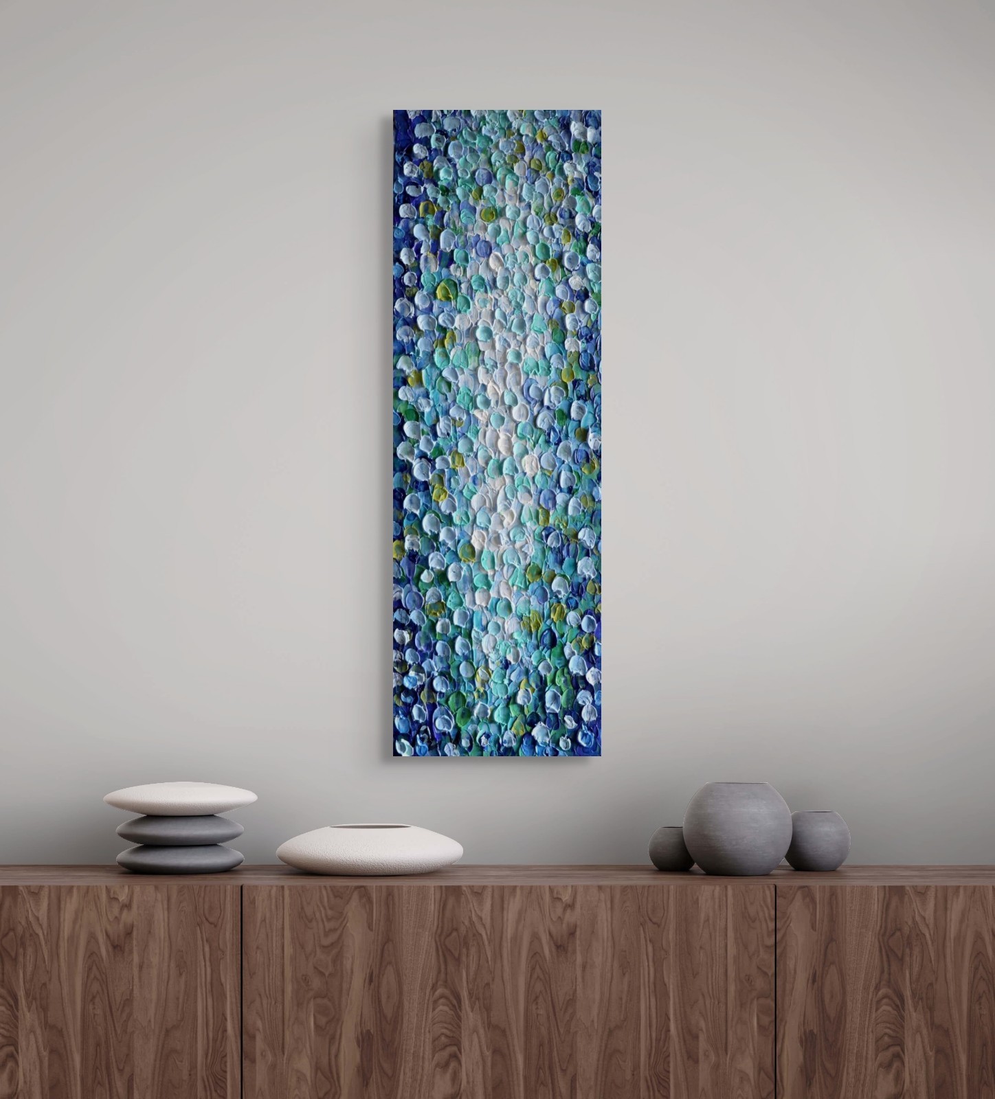 River Drops Water Reflection Art 10×30 Original Palette Knife Painting
