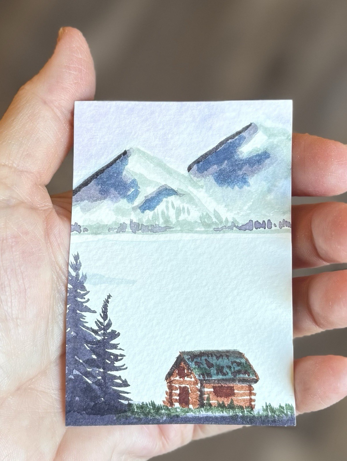 Alaska ACEO Cabin Mountain View Wilderness Miniature Art Painting Original