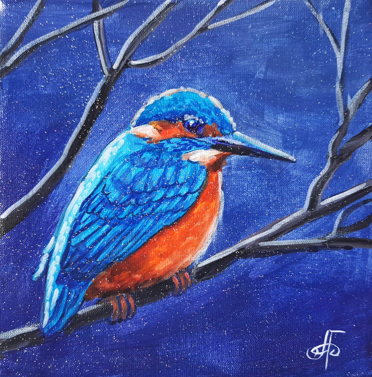 Colorful Kingfisher Bird Wall Art Wildlife Nature Canvas Painting Ukraine Artist