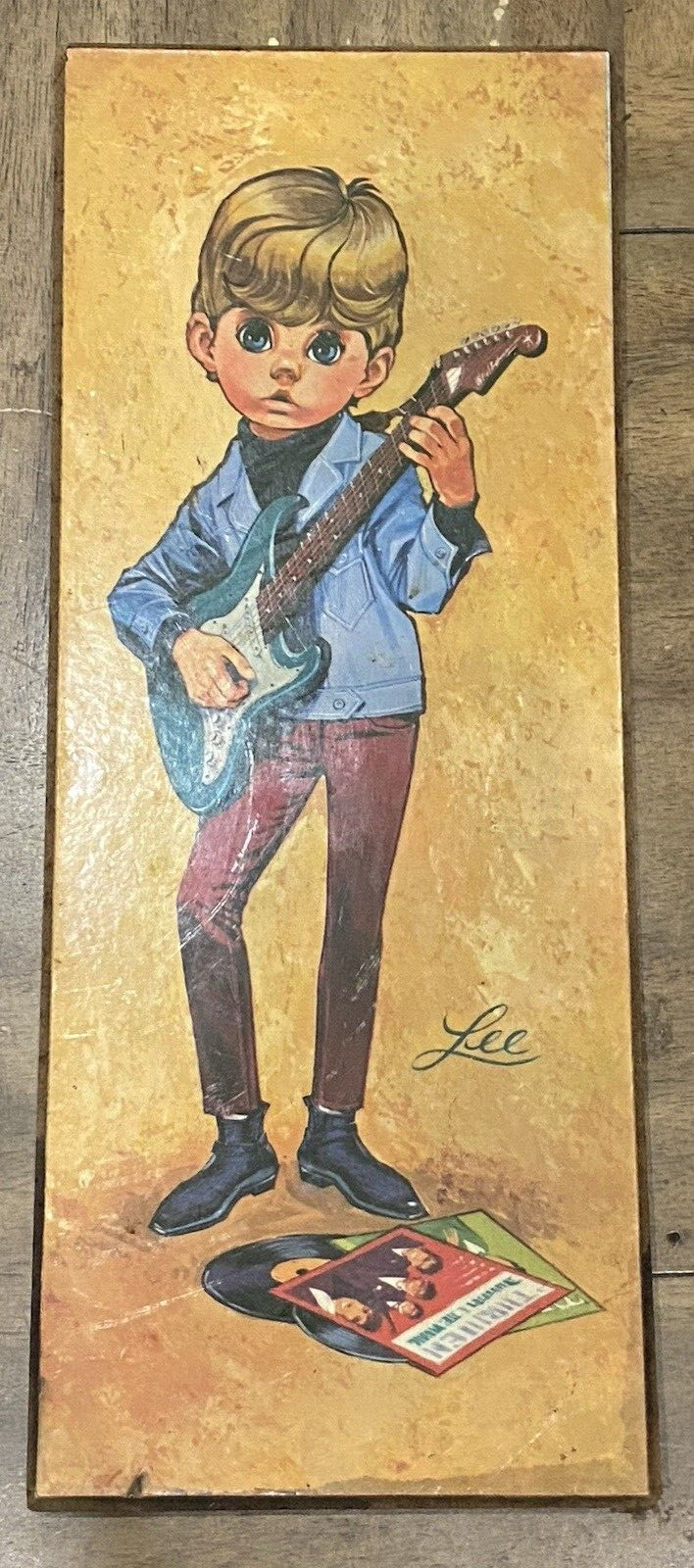 Vintage Lee Big Eyed BOY «Go-Go» Teen Rocker On Canvas 1960s Retro Mod Framed