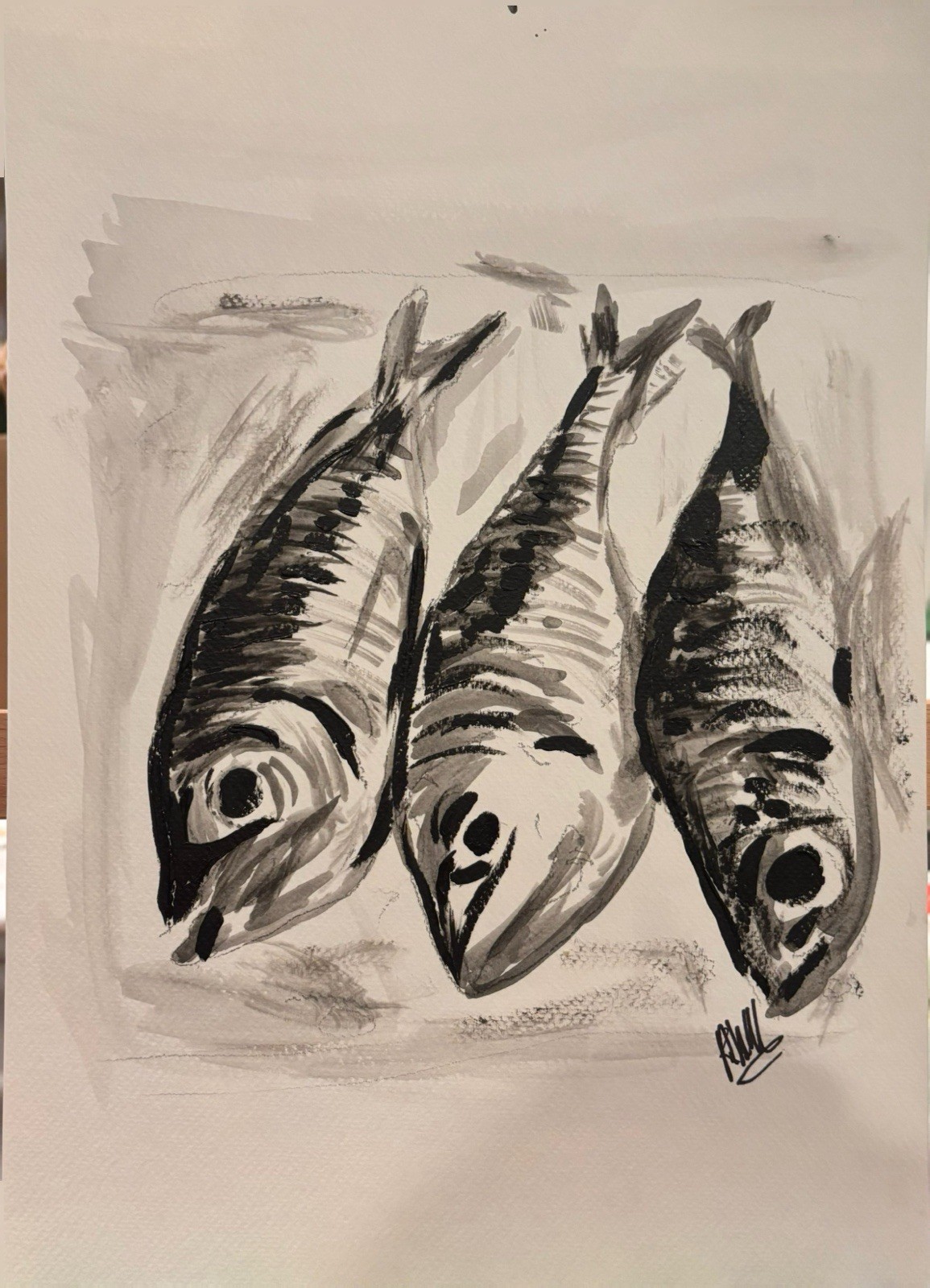 11×15 Fish Unframed Signed Acrylic Paper, Handmade, Art, Original Home Decor