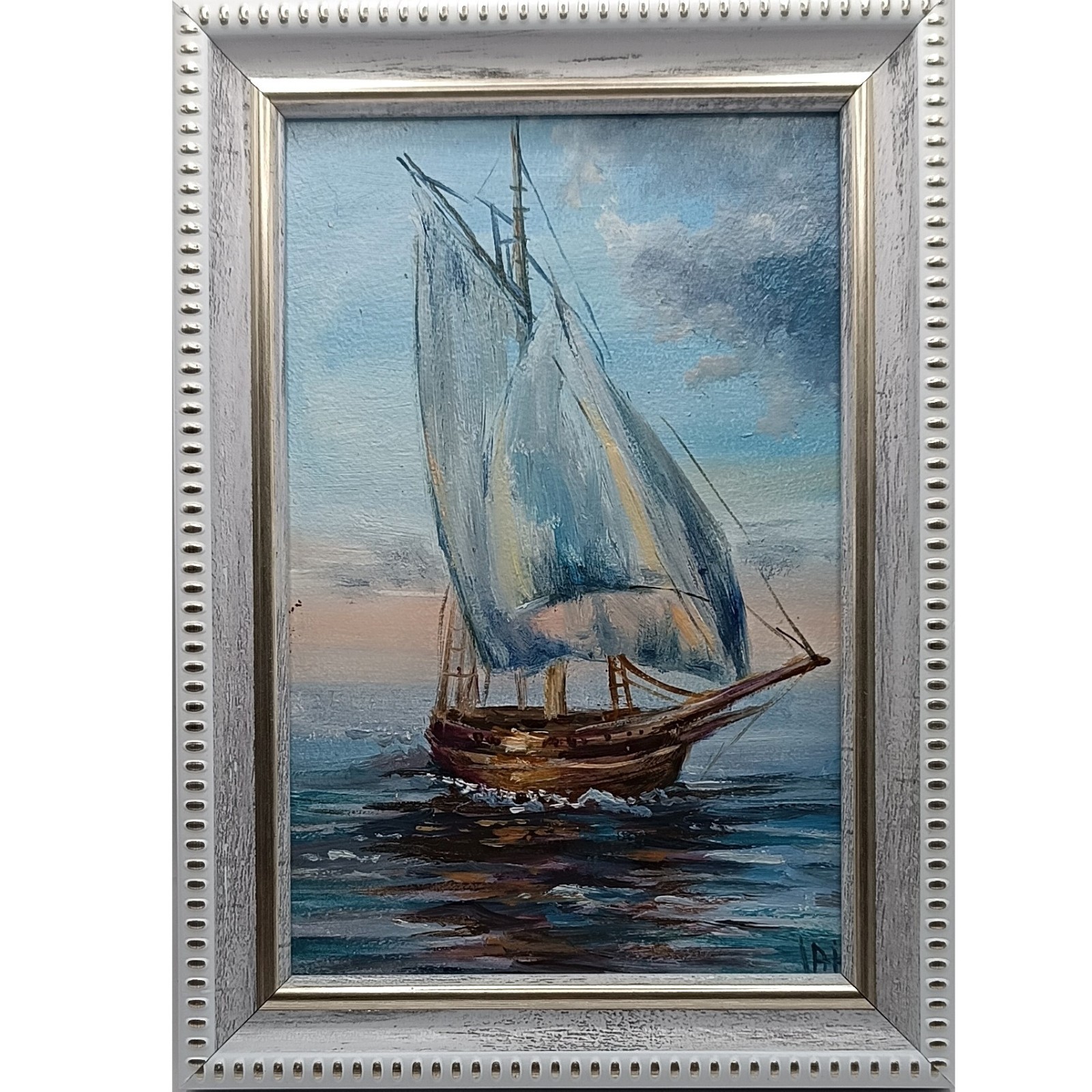 Original Sailing Ship Oil Painting Framed Miniature Seascape Nautical Decor 4*6