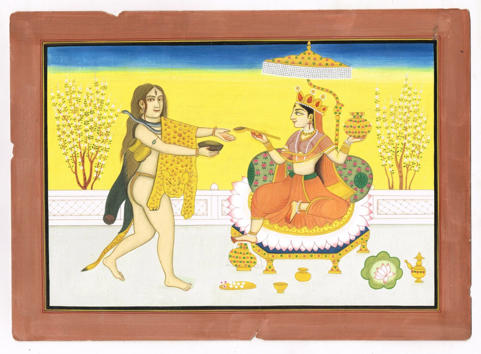 Indian Miniature Pahari Painting Of Goddess Fine Art On Paper 11.25×8 Inches