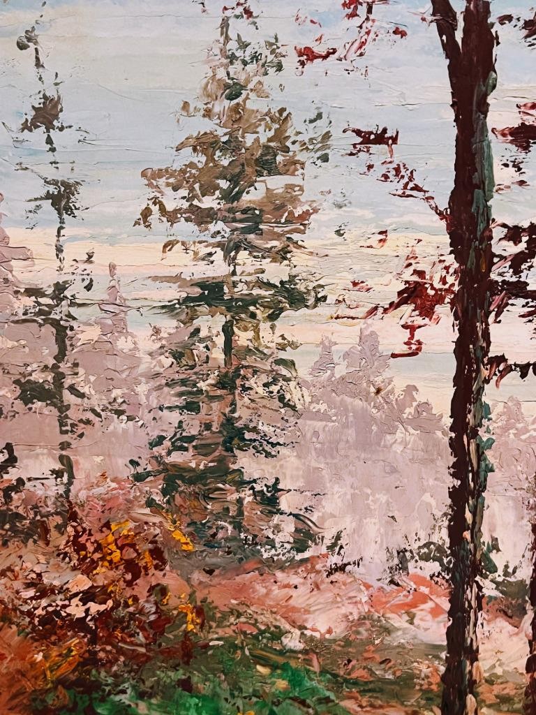 Old 1959 Expressionist Impressionist Landscape Oil Painting Trees Artist Signed
