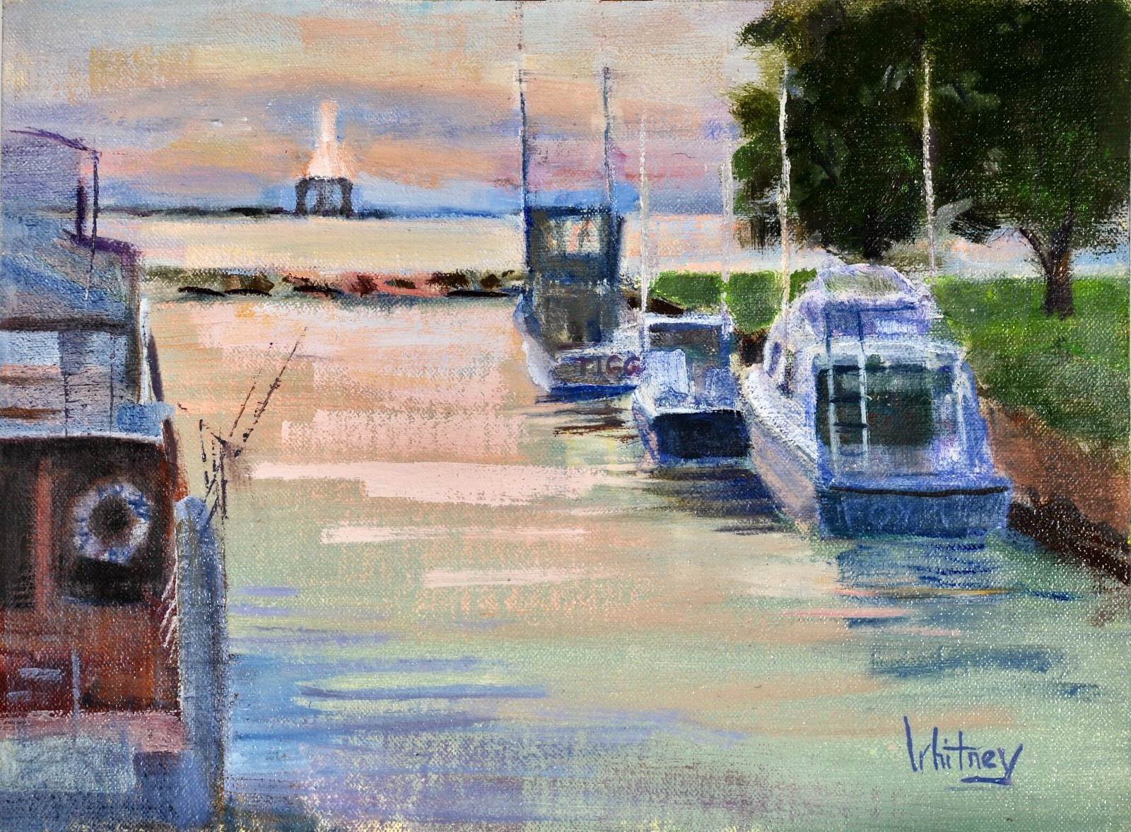 Port Washington Harbor Painting, Wisconsin Canvas Art Original Oil 9×12″ Whitney