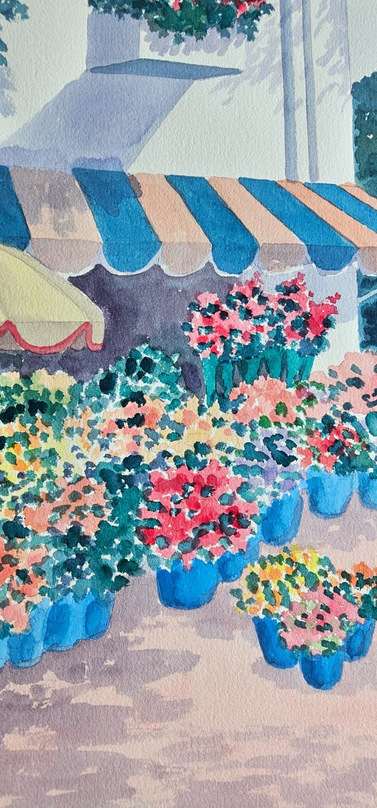 Peter Wong Beach House Original Watercolor painting Arches paper Flower Shop art