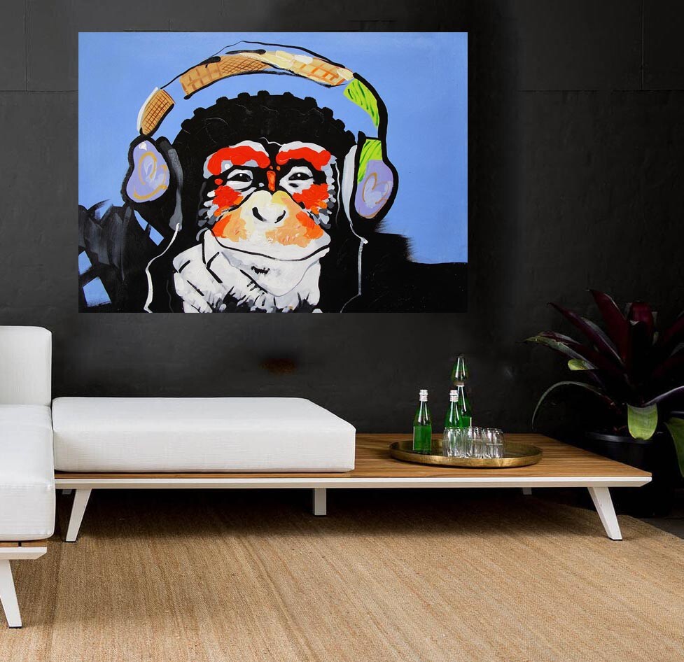 Art Painting Canvas original Street Print DJ Monkey chimp 700mm x 550mm