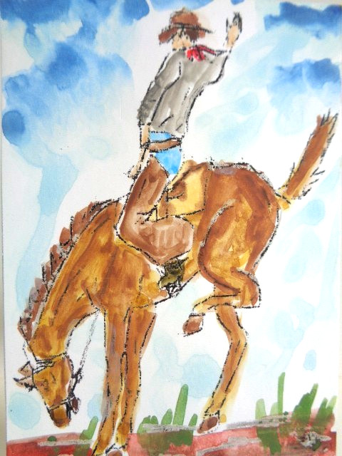ATC ACEO Southwest Western COUNTRY FARM COWBOY RIDING HORSE Painting