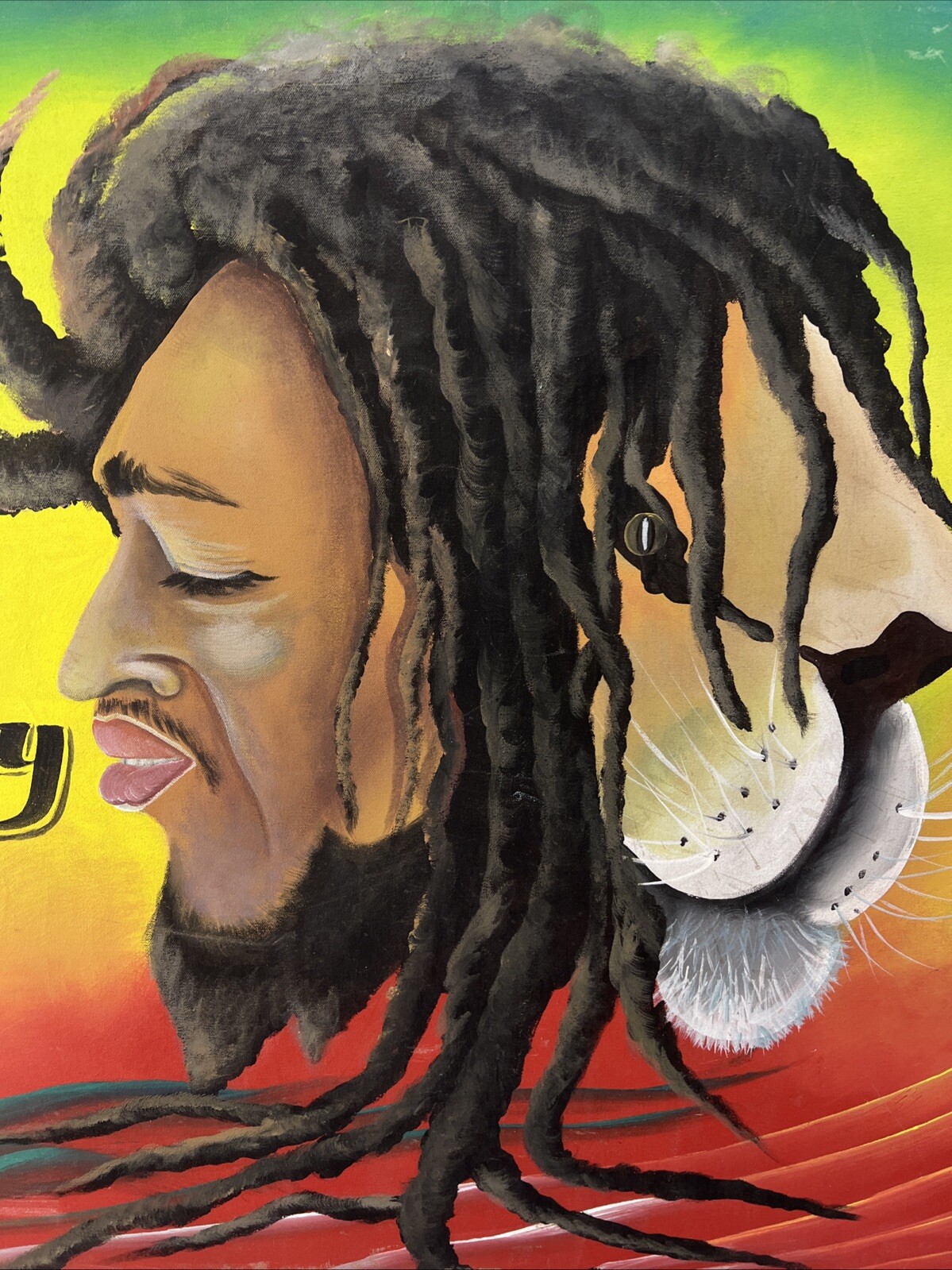 Bob Marley Artist Signed Original Painting Canvas Haitian Artist Rasta Lion Zion