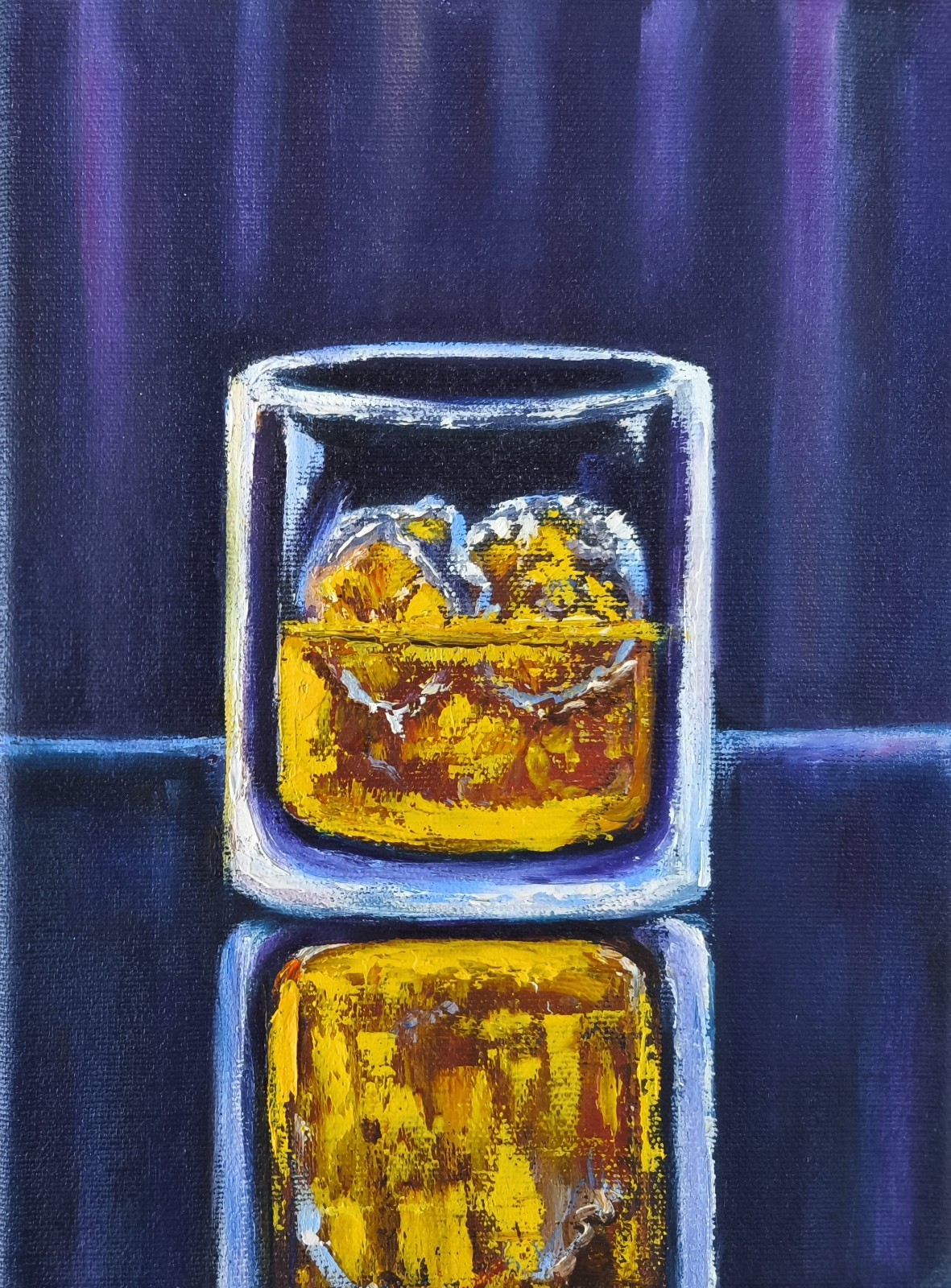 Original Oil Painting on Canvas 24x18cm Whiskey Glass Still Life Small Wall Art