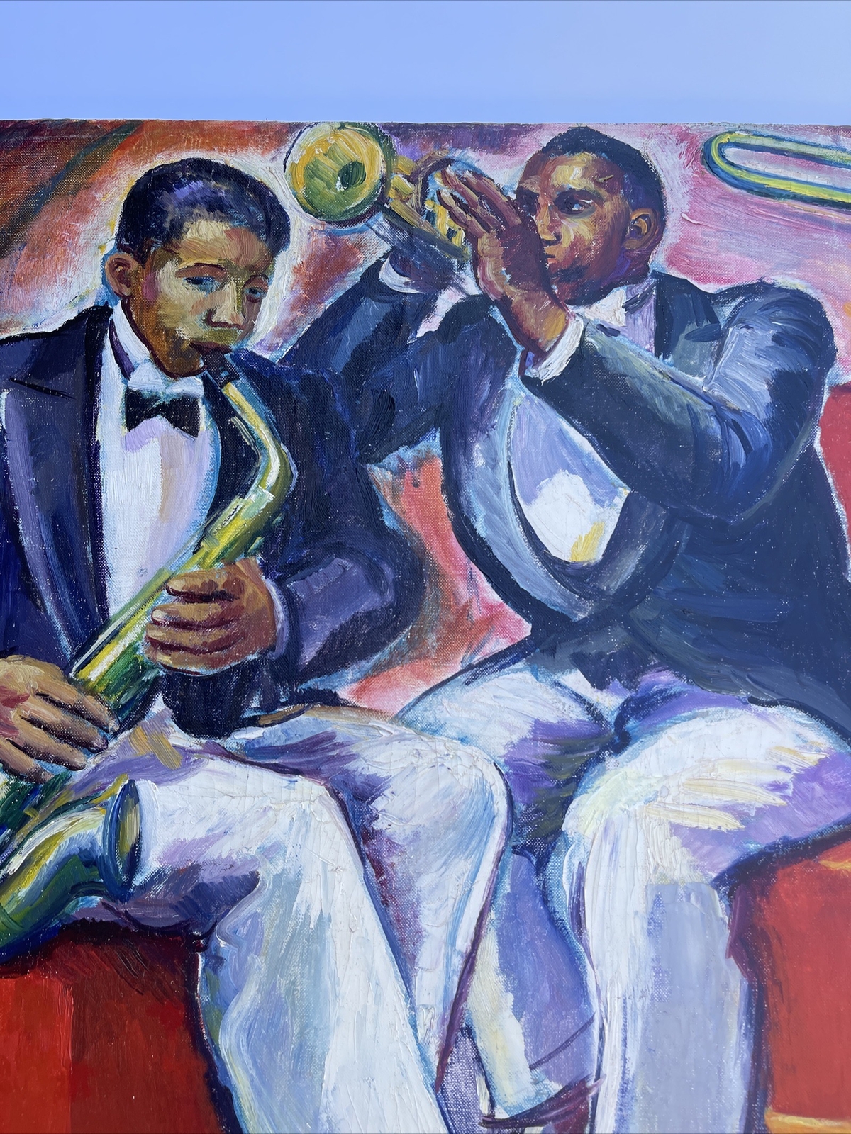 Jo Cain PAINTING ANTIQUE WPA Black Americana Large Mural Study Jazz Portrait Oil
