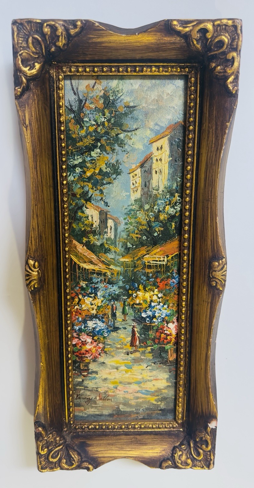 ORIGINAL OIL PAINTING Canvas Emery Walton EUROPEAN SCENERY Village Market Framed