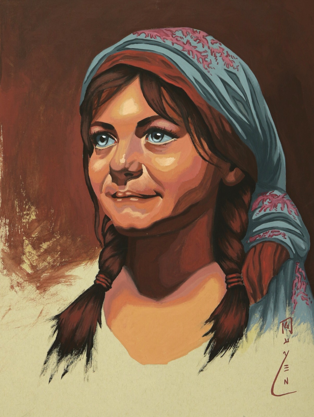 Young Girl Portrait Painting – Original Gouache Painting – Portrait Artwork