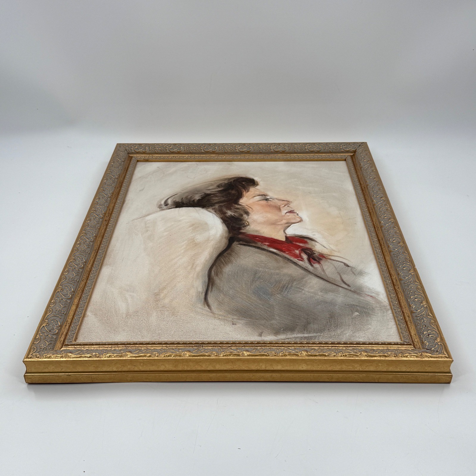 Original Mid-Century Portrait Study Oil Painting in Gilt Frame