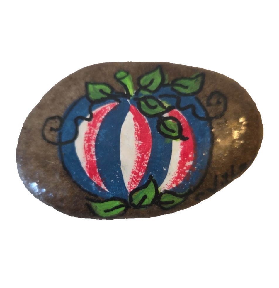 Red White and Blue Pumpkin Rock Striped Patriotic Small 2.5″ Hand Painted