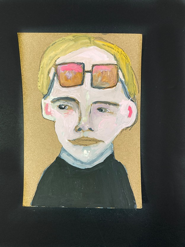 Original Portrait Painting Naive Unique Pale Man Sunglasses Male OOAK Wall Art