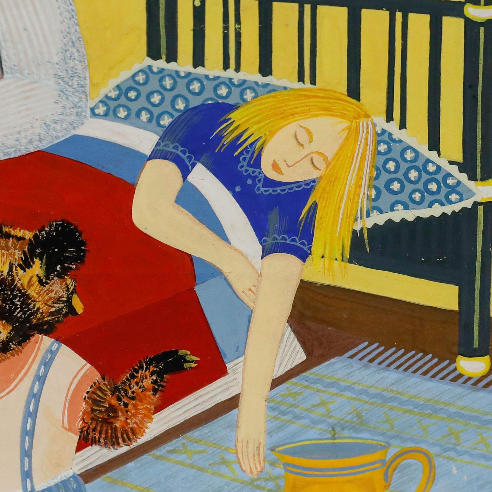 Framed Mid 20th Century Gouache – Goldilocks and the Three Bears