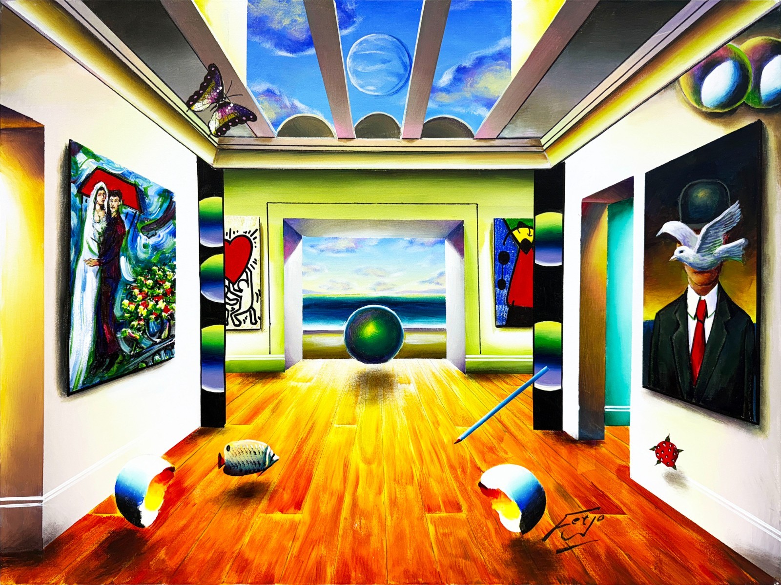 Ferjo «Hallway of Masters» | Large Original Painting 30×40″ Stretched Surrealism