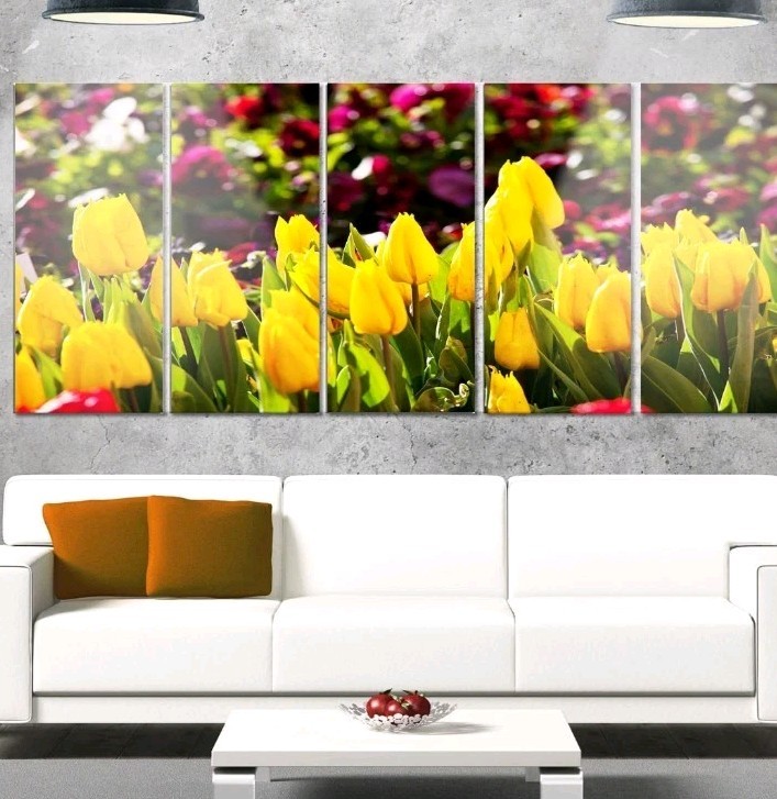 5 panel Canvas Wall Art Beautiful Yellow Tulips Garden