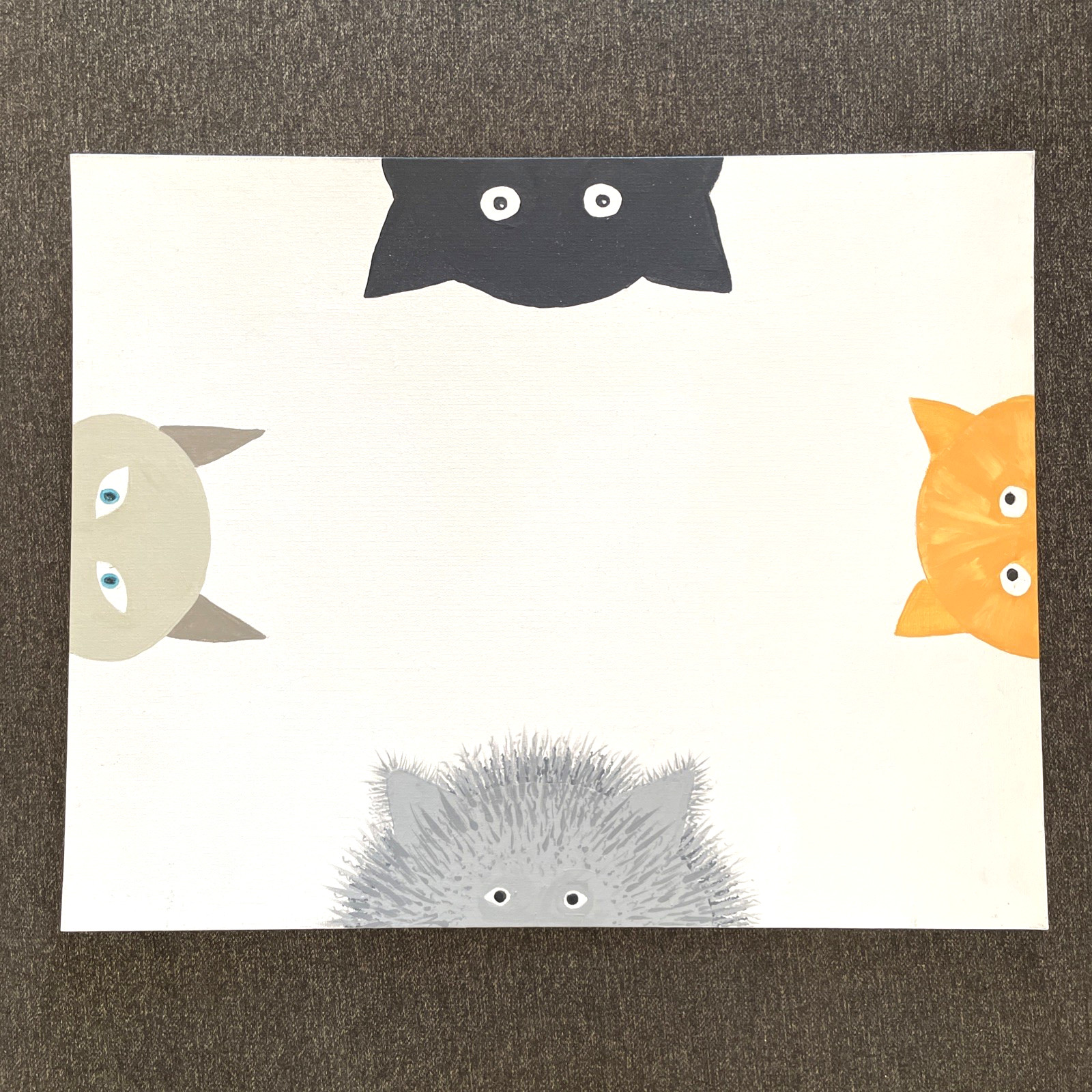 Humorous Cat Face Painting 20×16″ Black Gray Orange Tabby Siamese