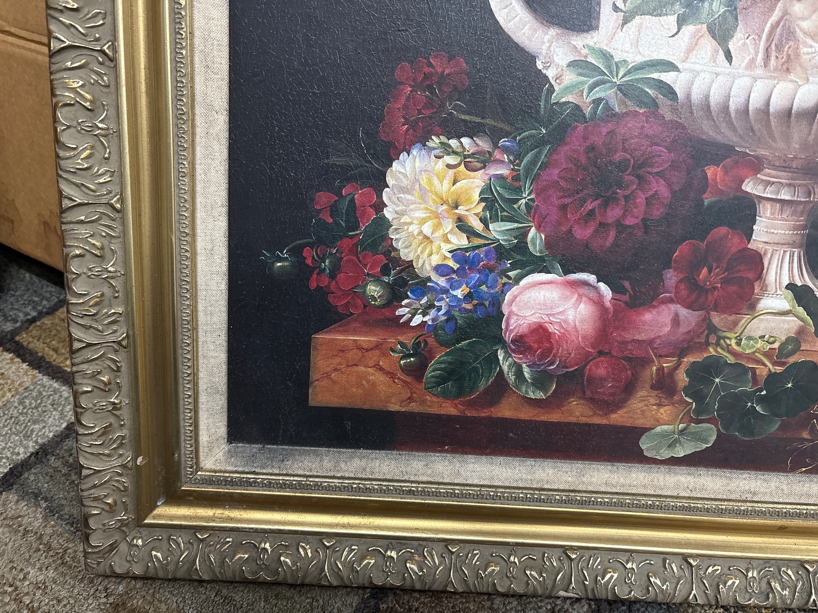 signed by L. Lenska large print transfer on canvas oil painting framed picture