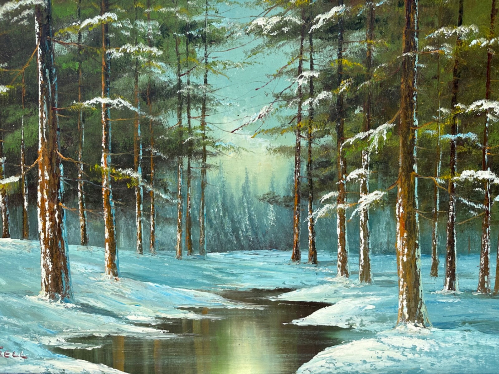 Phillip Cantrell Large Framed Signed Winter Scene Landscape Oil Painting 36 x 48